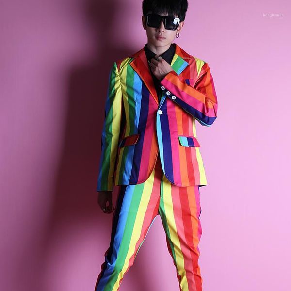 men's suits & blazers men suit rainbow stripe slim custom set nightclub stage hair stylist host po studio costume wedding for, White;black
men's suits & blazers men suit rainbow stripe slim custom set nightclub stage hair stylist host po studio costume wedding for, White;black