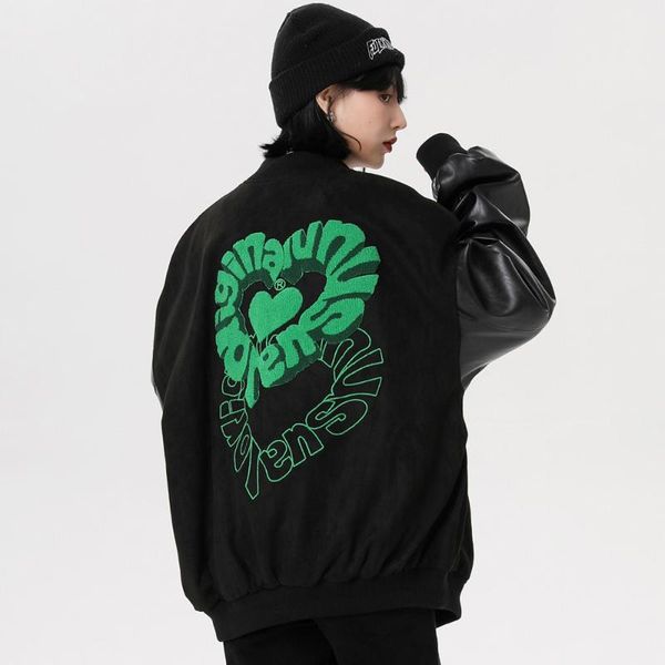 men's jackets love letter embroidered pu leather sleeve splicing jacket eur american fashion brand loose stand collar baseball, Black;brown
men's jackets love letter embroidered pu leather sleeve splicing jacket eur american fashion brand loose stand collar baseball, Black;brown