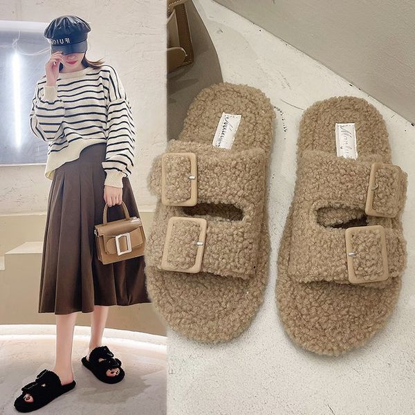 wool slippers in autumn and winter of 2021 lamb cashmere round head warm thick bottom wear fashionable home outside, Black
wool slippers in autumn and winter of 2021 lamb cashmere round head warm thick bottom wear fashionable home outside, Black