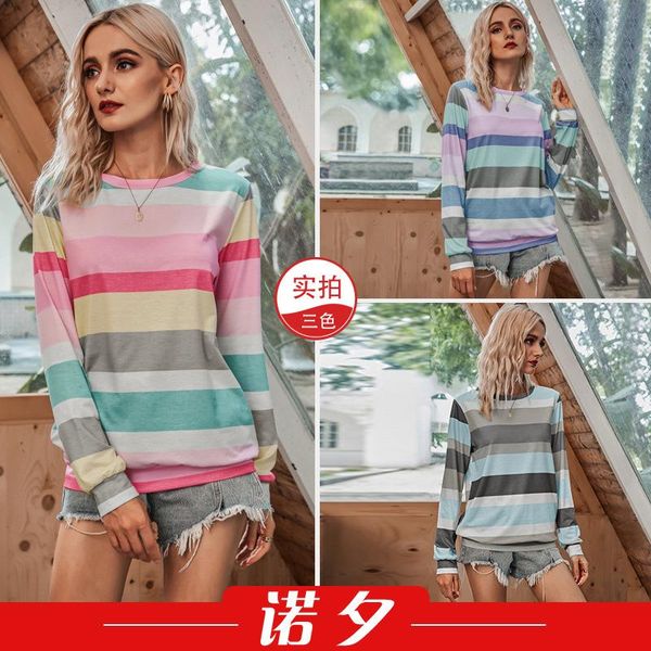 women's t-shirt t-shirts fashion tshirts harajuku ropa mujer round neck multi-color stripe long-sleeved t shirt lx1595, White
women's t-shirt t-shirts fashion tshirts harajuku ropa mujer round neck multi-color stripe long-sleeved t shirt lx1595, White