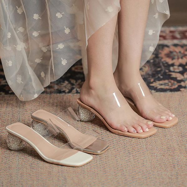 slippers transparent pearl round high heels women sandalias summer shoes woman sandals square toe clear double band slides 2021, Black
slippers transparent pearl round high heels women sandalias summer shoes woman sandals square toe clear double band slides 2021, Black