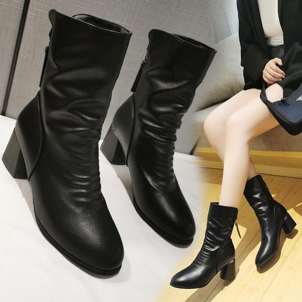 boots korean high-heel temperament short women's t spring/autumn 2021 hick heel shoes for woman fashion platform women, Black 
boots korean high-heel temperament short women's t spring/autumn 2021 hick heel shoes for woman fashion platform women, Black