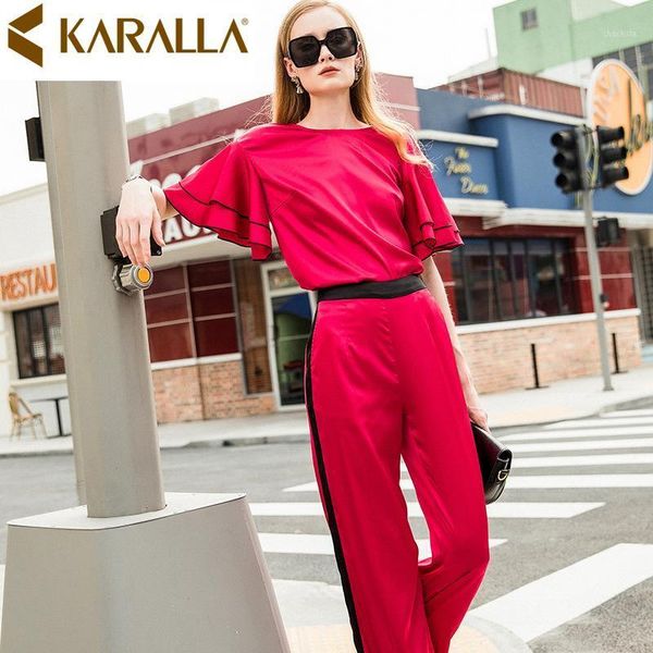 summer double ruffles flare sleeve round-neck blouse +casual wide-leg trousers women two-piece suit sets c927 women's tracksuits, Gray
summer double ruffles flare sleeve round-neck blouse +casual wide-leg trousers women two-piece suit sets c927 women's tracksuits, Gray