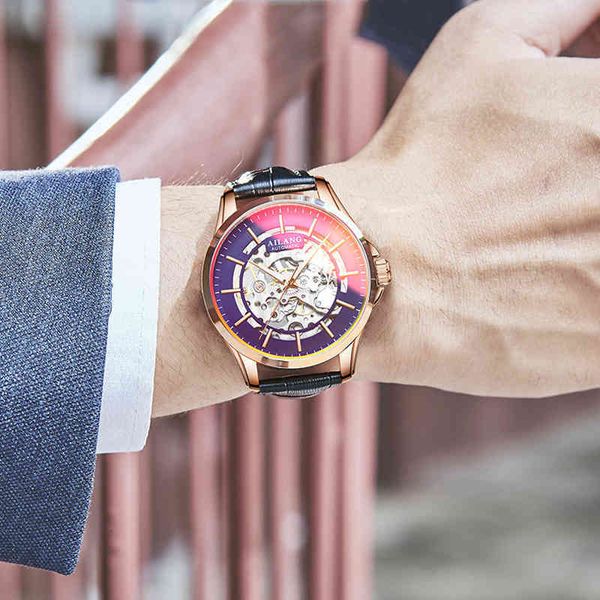 watches blue mechanical ailang men automatic leather strap colorful glass business dress relogio masculino, Slivery;brown
watches blue mechanical ailang men automatic leather strap colorful glass business dress relogio masculino, Slivery;brown