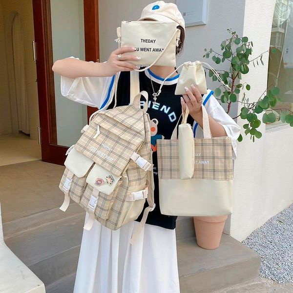 school bags 5-piece set fashion women's backpack plaid style bag for girls oxford cloth large capacity with many pockets
school bags 5-piece set fashion women's backpack plaid style bag for girls oxford cloth large capacity with many pockets