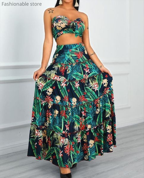 summer beach holiday tropical womens tracksuits print 2pcs set strapless floral printed crop amp maxi skirt, Gray
summer beach holiday tropical womens tracksuits print 2pcs set strapless floral printed crop amp maxi skirt, Gray