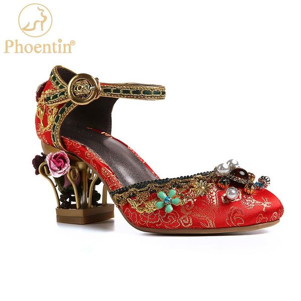 dress shoes phoentin red jacquard cloth wedding bride party mary janes cross strap luxurious flower metal heels crystal ft267r, Black
dress shoes phoentin red jacquard cloth wedding bride party mary janes cross strap luxurious flower metal heels crystal ft267r, Black