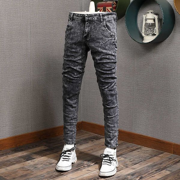 men's jeans newly designer fashion retro black gray elastic slim fit casual denim pencil pants korean style streetwear 22jq, Blue
men's jeans newly designer fashion retro black gray elastic slim fit casual denim pencil pants korean style streetwear 22jq, Blue