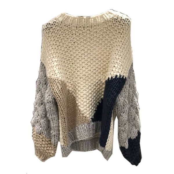 colour patched female sweater 2021 new spring released thick thread jumper lady casual clothes absy, White;black 
colour patched female sweater 2021 new spring released thick thread jumper lady casual clothes absy, White;black