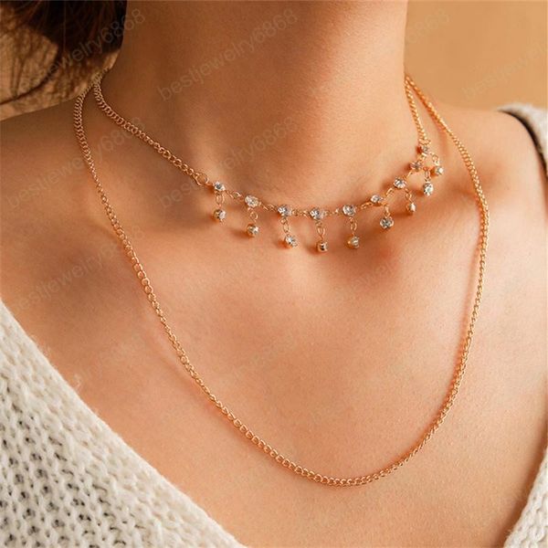 2021 new women white rhinstone chain chokers necklace gold double layers charm necklace fashion jewelry gift, Silver
2021 new women white rhinstone chain chokers necklace gold double layers charm necklace fashion jewelry gift, Silver