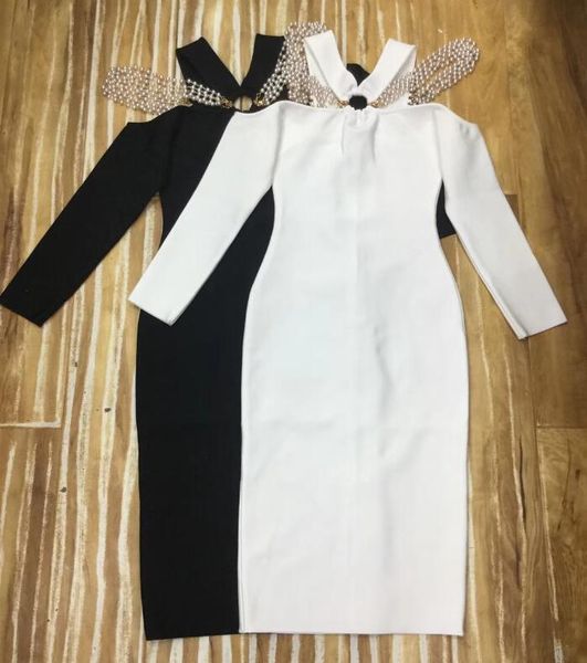black long sleeve white off the shoulder beads rayon bandage dressed as party dress at night 25hy
black long sleeve white off the shoulder beads rayon bandage dressed as party dress at night 25hy
