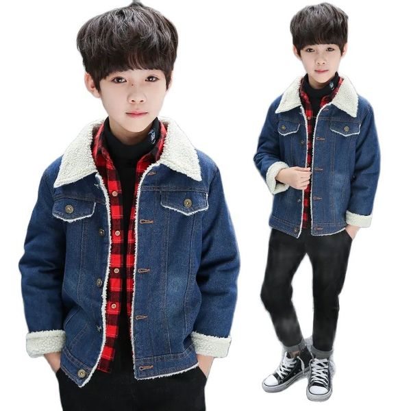 winter denim jacket for boy new 2021 korean version coat jean thicken lamb wool keep warm casual slim childrens clothing, Blue;gray
winter denim jacket for boy new 2021 korean version coat jean thicken lamb wool keep warm casual slim childrens clothing, Blue;gray