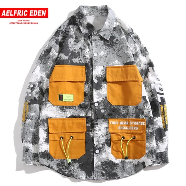 men's casual shirts multi pockets patchwork printed men 2021 fashion harajuku cotton long sleeve outwear streetwear, White;black
men's casual shirts multi pockets patchwork printed men 2021 fashion harajuku cotton long sleeve outwear streetwear, White;black