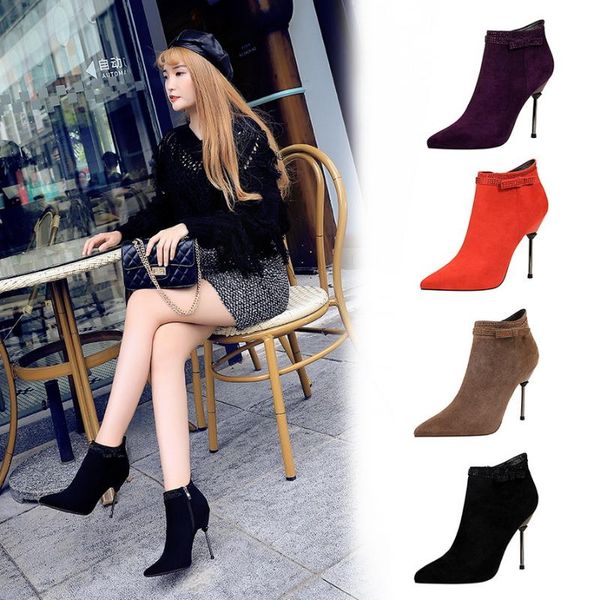 boots fashion banquet short tube women's thin heeled ultra-high heel suede pointed rhinestone slim ankle for women, Black
boots fashion banquet short tube women's thin heeled ultra-high heel suede pointed rhinestone slim ankle for women, Black