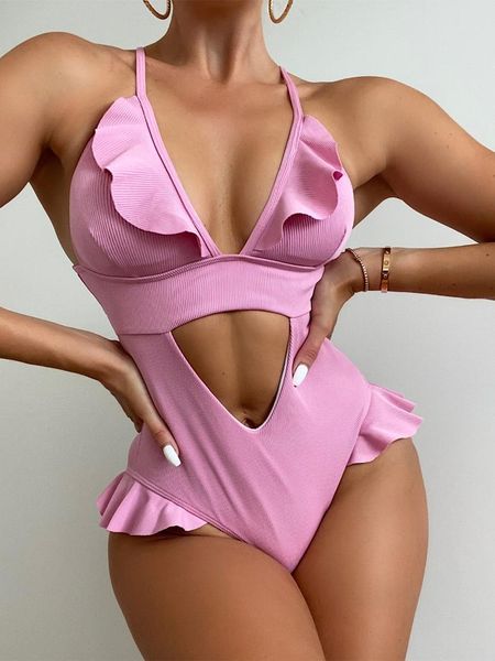 one-piece suits ruffle pink swimsuit women's swimming suit hollow put bathing high cut swimwear v-neck monokini 2022
one-piece suits ruffle pink swimsuit women's swimming suit hollow put bathing high cut swimwear v-neck monokini 2022