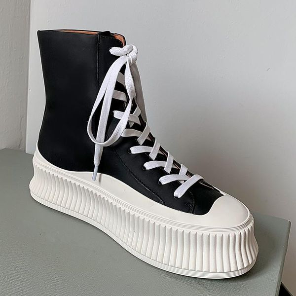 boots biscuits bottom real leather women short round toe lace up casual sneakers flat platform mujer fashion outdoor, Black
boots biscuits bottom real leather women short round toe lace up casual sneakers flat platform mujer fashion outdoor, Black