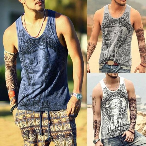 men' tank vintage elephant print men summer bodybuilding vest loose sleeveless top, White;black
men' tank vintage elephant print men summer bodybuilding vest loose sleeveless top, White;black