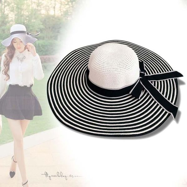 outdoor hats fashion women striped bowknot summer sun hat straw large brimmed beach smn88, Black;white
outdoor hats fashion women striped bowknot summer sun hat straw large brimmed beach smn88, Black;white