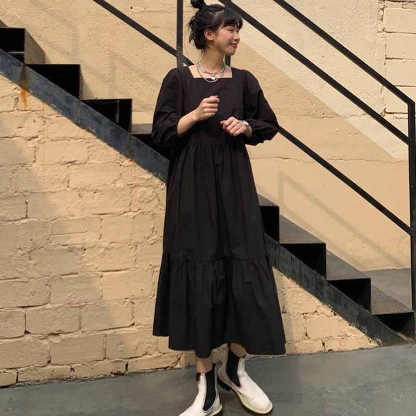 casual dresses 2021 autumn women solid color dress vintage square collar puff sleeve black korean loose fashion spring, Black;gray
casual dresses 2021 autumn women solid color dress vintage square collar puff sleeve black korean loose fashion spring, Black;gray