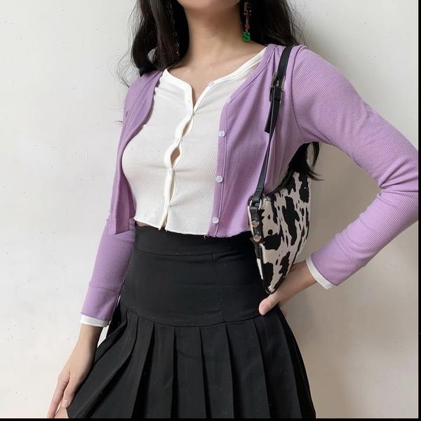 2021 fashion womens new girl simple double layer spring purple fake two show belly button knitted womans q003, White;black
2021 fashion womens new girl simple double layer spring purple fake two show belly button knitted womans q003, White;black
