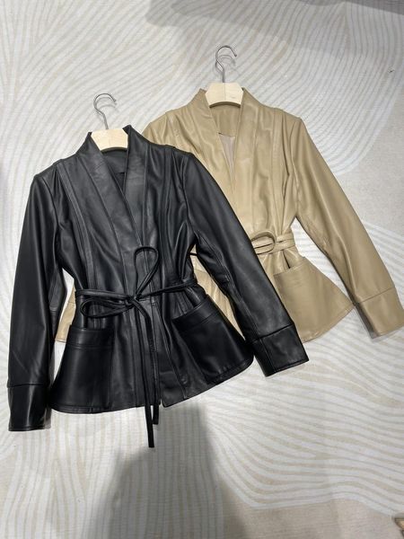 women's leather & faux 2021 women fashion high-quality long-sleeved v-neck lace-up jacket 0927, Black
women's leather & faux 2021 women fashion high-quality long-sleeved v-neck lace-up jacket 0927, Black