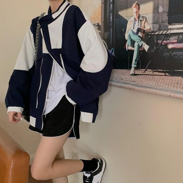 women's jackets contrast blue white stand collar jacket female bf boyfriend style baseball long sleeve cardigan top, Black;brown
women's jackets contrast blue white stand collar jacket female bf boyfriend style baseball long sleeve cardigan top, Black;brown