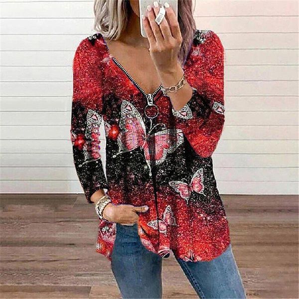 women's blouses & shirts butterfly print blouse women long sleeve zipper v-neck casual loose basic harajuku shirt autumn plus size blus, White
women's blouses & shirts butterfly print blouse women long sleeve zipper v-neck casual loose basic harajuku shirt autumn plus size blus, White