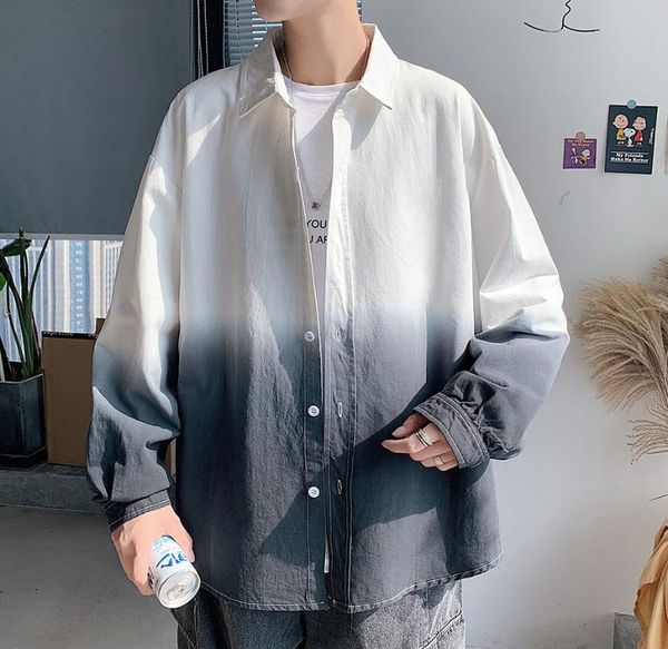men's casual shirts clothes shirt long sleeve hanging dyeing color matching loose spring and autumn streetwear favourite, White;black
men's casual shirts clothes shirt long sleeve hanging dyeing color matching loose spring and autumn streetwear favourite, White;black
