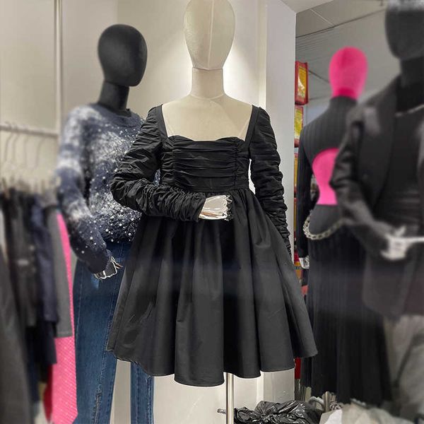 deat women black pleated fluffy dress long sleeve square collar high waist fashion spring summer 11b115 210709, Black;gray
deat women black pleated fluffy dress long sleeve square collar high waist fashion spring summer 11b115 210709, Black;gray