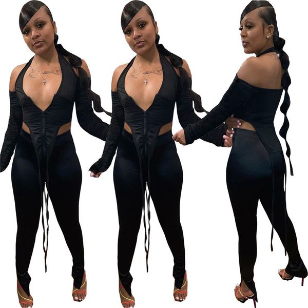 two piece outfits womens designer pants matching sets halter solid color zipper pleated fashion suits hollow out irregular female suit, White
two piece outfits womens designer pants matching sets halter solid color zipper pleated fashion suits hollow out irregular female suit, White