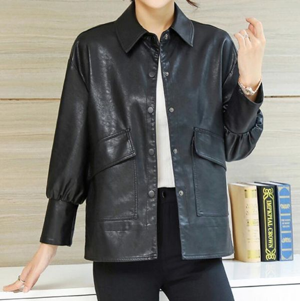 women's leather & faux spring and autumn stand collar women loose sheepskin motorcycle jacket trend female fashion casual coat m-2xl, Black
women's leather & faux spring and autumn stand collar women loose sheepskin motorcycle jacket trend female fashion casual coat m-2xl, Black