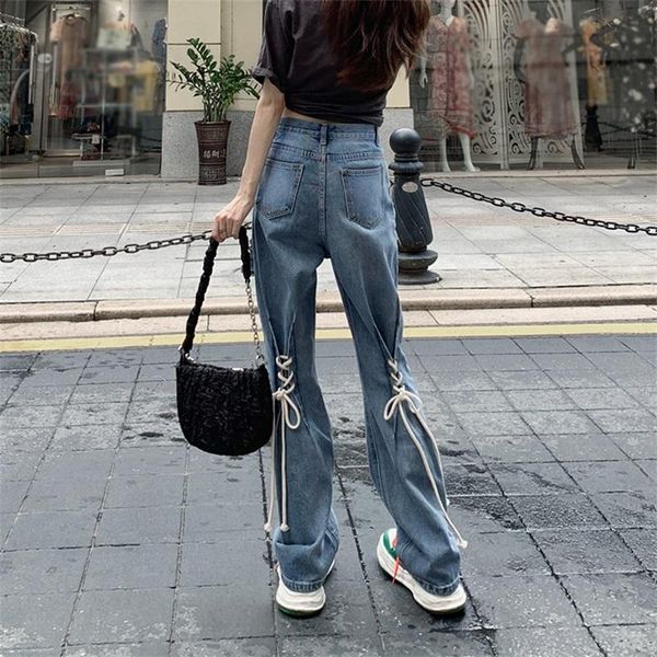 women's jeans girl vintage gothic rope lace up irregular hole burrs denim korean style thin loose high waist mopping pant, Blue
women's jeans girl vintage gothic rope lace up irregular hole burrs denim korean style thin loose high waist mopping pant, Blue
