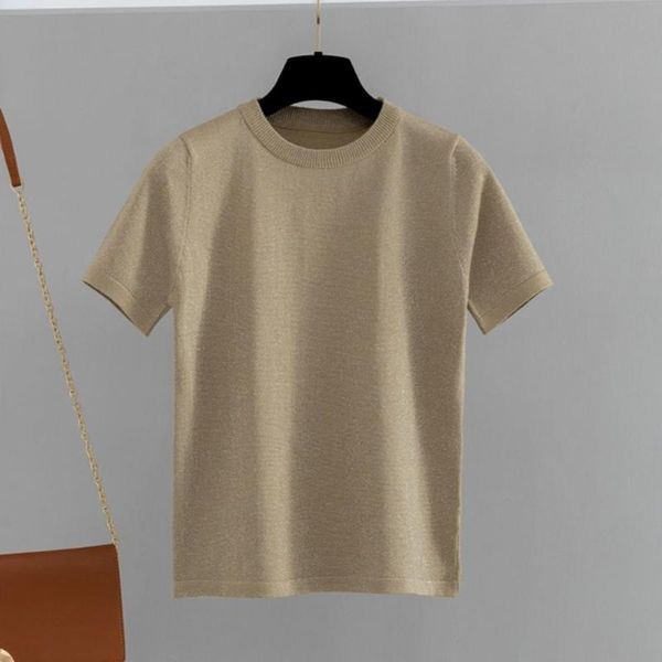 women's t-shirt summer knit short sleeve o-neck thin tight basic, White
women's t-shirt summer knit short sleeve o-neck thin tight basic, White