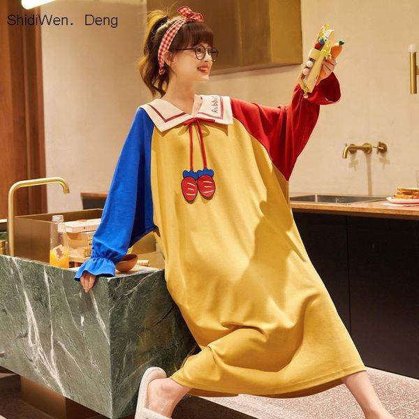 women's sleepwear 2021 spring cotton long-sleeved nightdress female sweet and cute lady doll collar one-piece midi skirt dress, Black;red
women's sleepwear 2021 spring cotton long-sleeved nightdress female sweet and cute lady doll collar one-piece midi skirt dress, Black;red