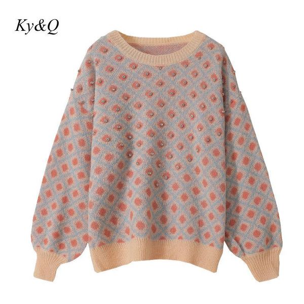 women's sweaters 2021 autumn winter lazy style round neck jacquard beaded pullover loose knit bottoming shirt leisure top, White;black
women's sweaters 2021 autumn winter lazy style round neck jacquard beaded pullover loose knit bottoming shirt leisure top, White;black