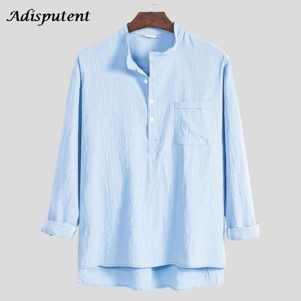 men's casual shirts adisputent shirt cotton solid long sleeve blouse chic stand collar fashion handsome 2021 streetwear camisas, White;black
men's casual shirts adisputent shirt cotton solid long sleeve blouse chic stand collar fashion handsome 2021 streetwear camisas, White;black