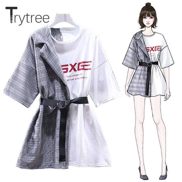 trytree summer dress asymmetry women plaid patchwork t-shirt dresses o-neck sashes above knee loose black and white casual dress t200416, Black;gray
trytree summer dress asymmetry women plaid patchwork t-shirt dresses o-neck sashes above knee loose black and white casual dress t200416, Black;gray