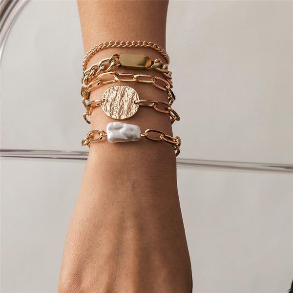 link, chain 5pcs/set punk gold silver color round squre irregular pearl layered bracelet set for women girl metal geometric bangles, Black
link, chain 5pcs/set punk gold silver color round squre irregular pearl layered bracelet set for women girl metal geometric bangles, Black