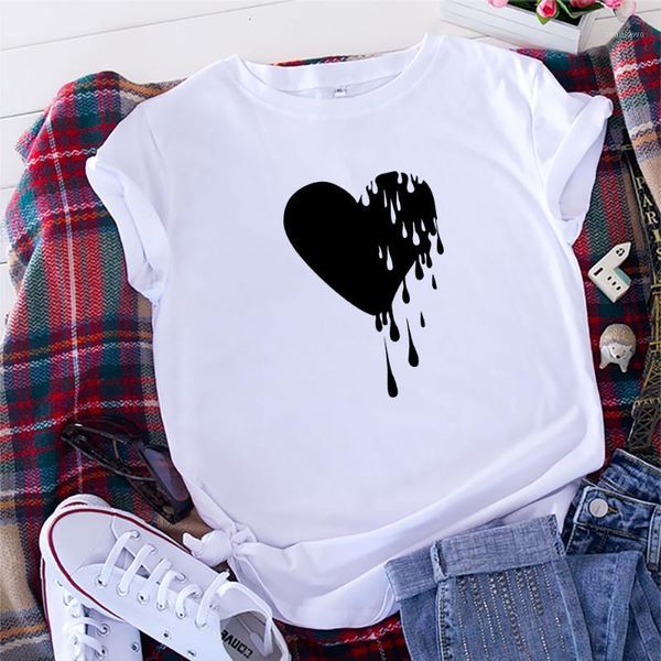women's t-shirt summer multicolor clothes love heart drops oversized o-neck short sleeve women, White
women's t-shirt summer multicolor clothes love heart drops oversized o-neck short sleeve women, White