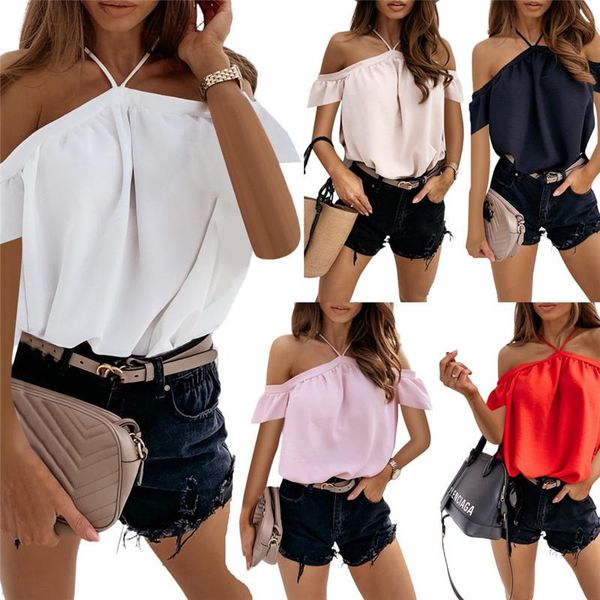 women's blouses & shirts off shoulder halter solid blouse women 2021 summer short sleeve shirt elegant casual backless womens and, White
women's blouses & shirts off shoulder halter solid blouse women 2021 summer short sleeve shirt elegant casual backless womens and, White