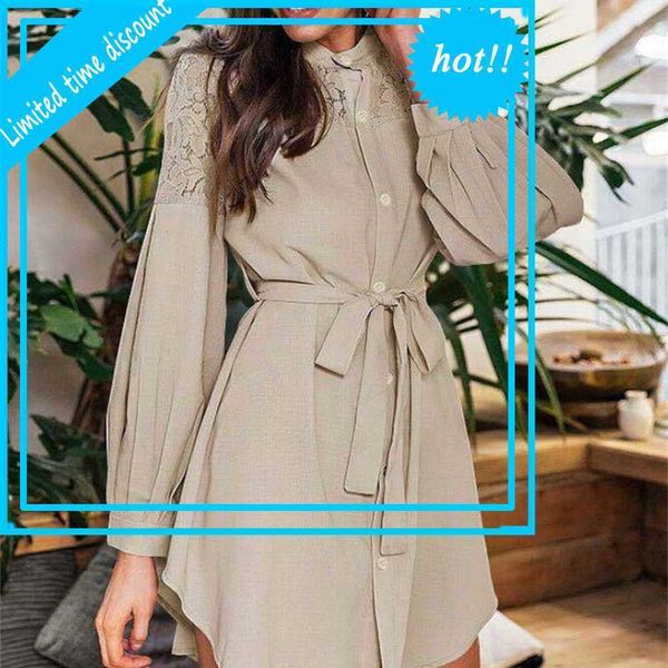 women elegant shirt lace up long mouw belt buttons for brain lent dress party vestidos edge women's clothing, Black
women elegant shirt lace up long mouw belt buttons for brain lent dress party vestidos edge women's clothing, Black