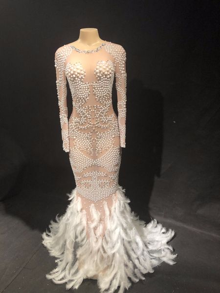 women stage net yarn bling long dress sparkling crystals pearl white feather tail fashion show nightclub party birthday, Black;red
women stage net yarn bling long dress sparkling crystals pearl white feather tail fashion show nightclub party birthday, Black;red