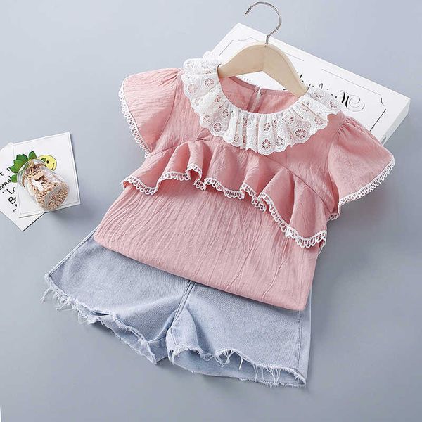 2-7 years summer girl clothing set fashion casual solid shirt + denim pants kid children girls 210615, White
2-7 years summer girl clothing set fashion casual solid shirt + denim pants kid children girls 210615, White