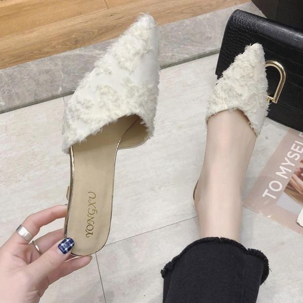 slippers high-heeled female spring and autumn wear 2021 korean fashion pointed stiletto baotou fairy style., Black
slippers high-heeled female spring and autumn wear 2021 korean fashion pointed stiletto baotou fairy style., Black
