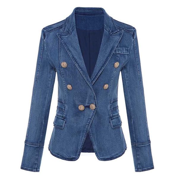 fashion designer blazer women's metal lion buttons double breasted denim jacket outer coat 211019, White;black
fashion designer blazer women's metal lion buttons double breasted denim jacket outer coat 211019, White;black