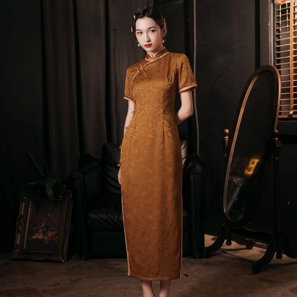 ethnic clothing vintage button oriental chinese dresses tight split women qipao elegant mandarin collar short sleeve cheongsams party g, Red 
ethnic clothing vintage button oriental chinese dresses tight split women qipao elegant mandarin collar short sleeve cheongsams party g, Red