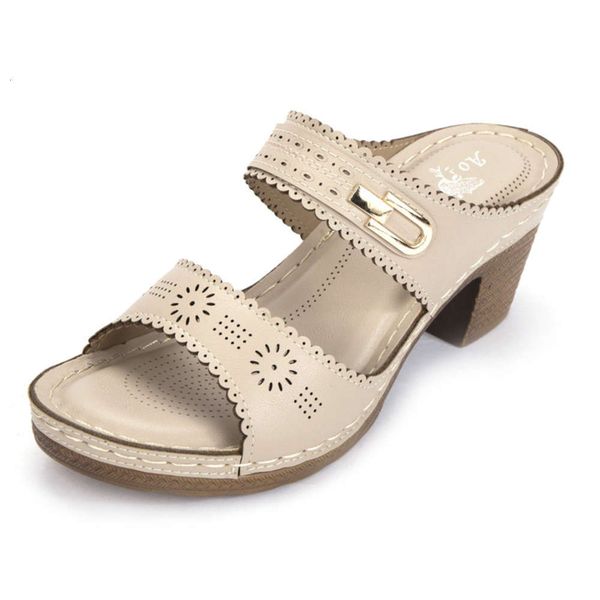 sandals women's thick high-heeled slippers muller sho in large size, Black