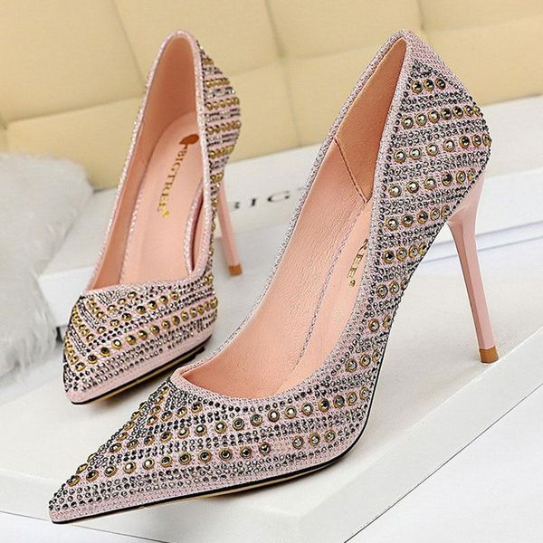 dress shoes heels women pumps rivet crystal high womens ladies big size 43 point female, Black 
dress shoes heels women pumps rivet crystal high womens ladies big size 43 point female, Black