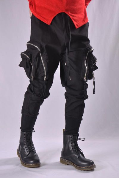 men's pants european and american fashion brand double zipper pocket overalls hip-hop slim trousers, Black
men's pants european and american fashion brand double zipper pocket overalls hip-hop slim trousers, Black