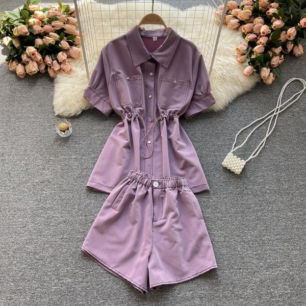 women's tracksuits t675 chic retro summer fashion short sleeve shirt + high waist wide leg shorts two piece sets, Gray
women's tracksuits t675 chic retro summer fashion short sleeve shirt + high waist wide leg shorts two piece sets, Gray